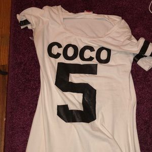 Black striped dress with coco on the front